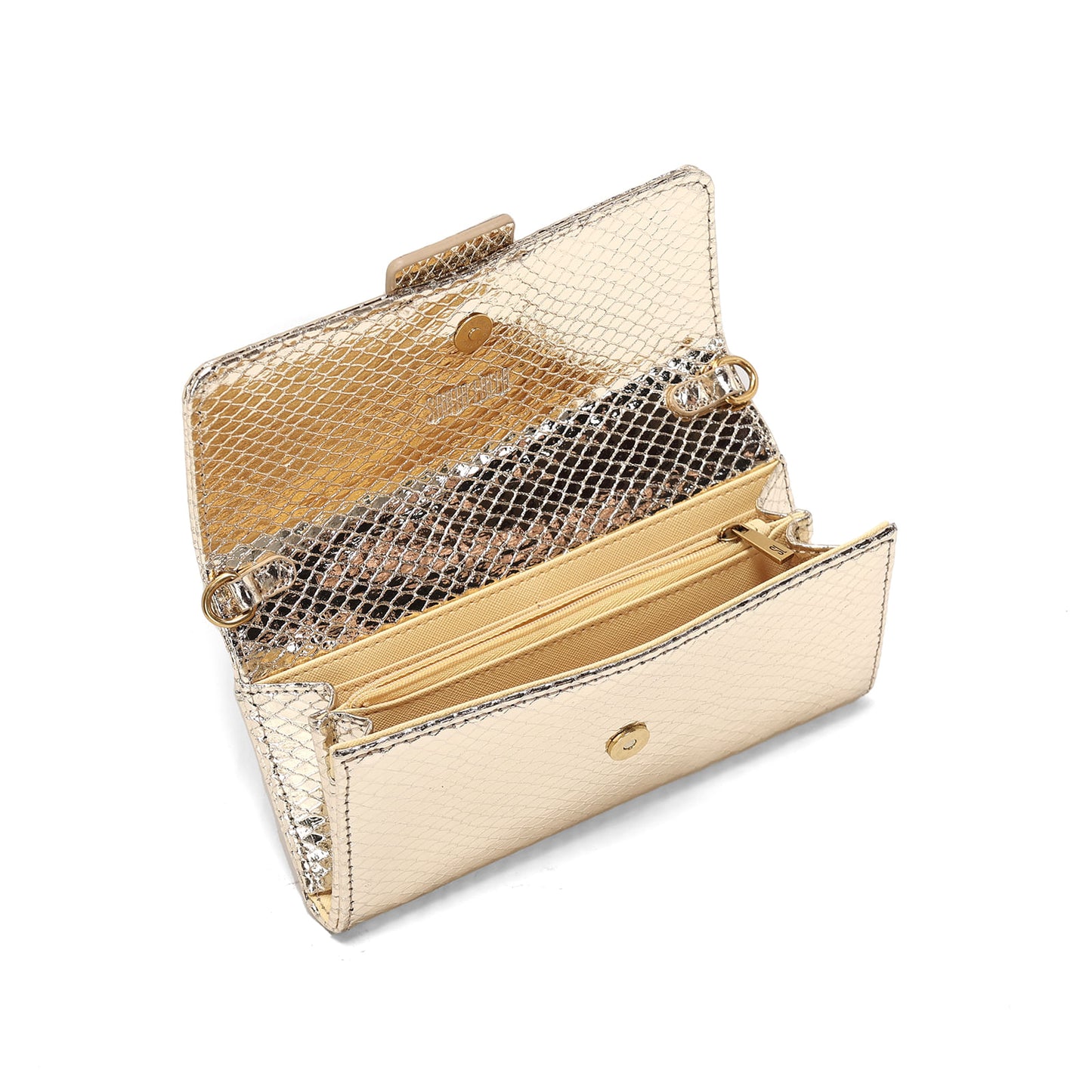 Bolsa Carteira Santa Lolla Dourada Metalizada Transversal