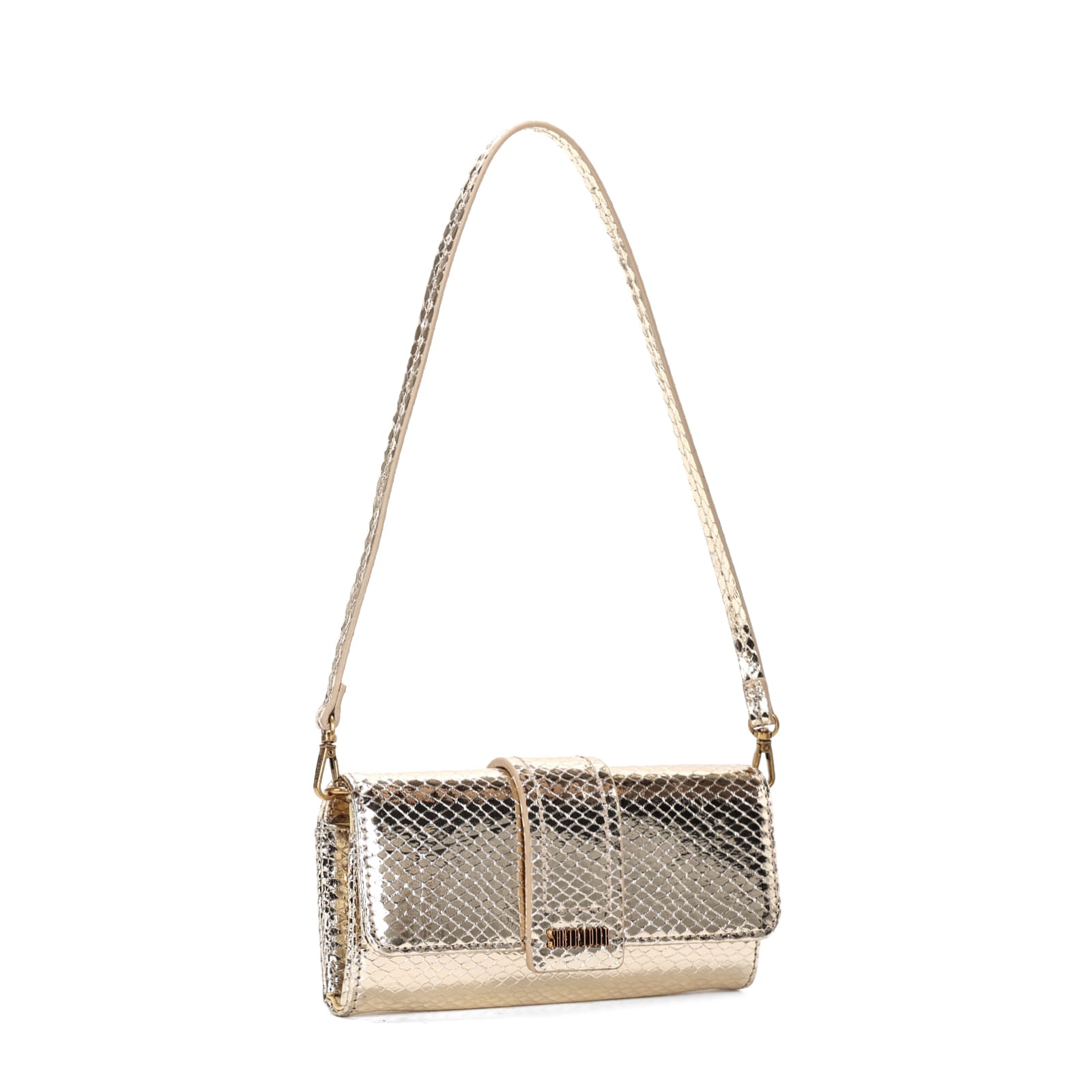 Bolsa Carteira Santa Lolla Dourada Metalizada Transversal