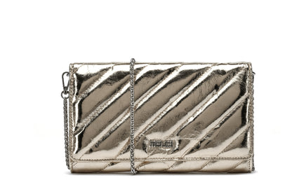 Bolsa Clutch Santa Lolla Dourada Metalizada Alça Corrente Transversal
