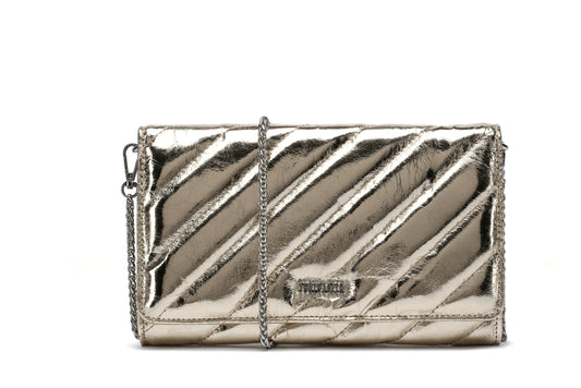 Bolsa Clutch Santa Lolla Dourada Metalizada Alça Corrente Transversal