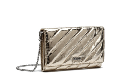 Bolsa Clutch Santa Lolla Dourada Metalizada Alça Corrente Transversal