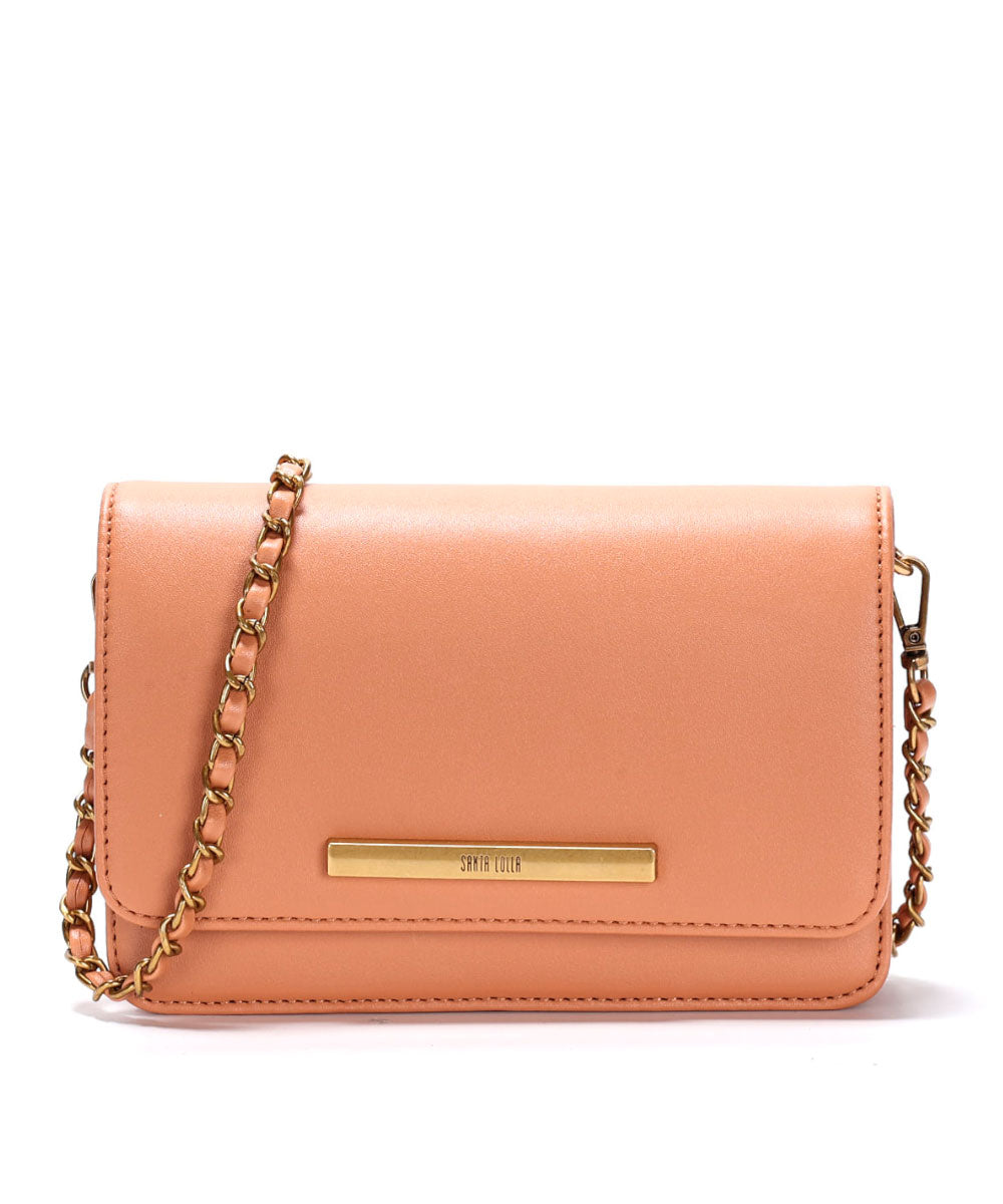 Bolsa Flap Bag Pequena Santa Lolla Bege Alça Metalizada