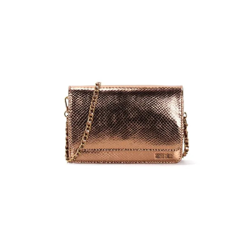 Bolsa Flap Bag Santa Lolla Transversal Bronze Metalizada Alça Corrente