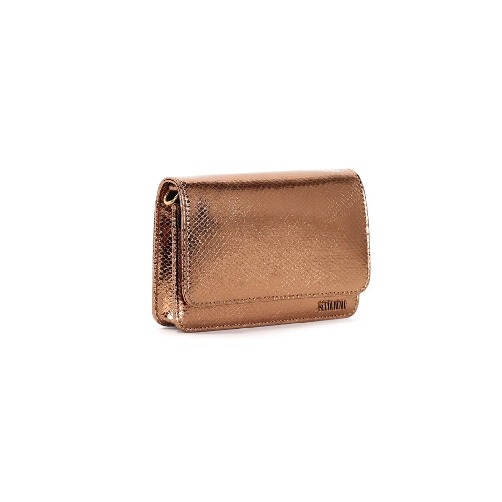 Bolsa Flap Bag Santa Lolla Transversal Bronze Metalizada Alça Corrente
