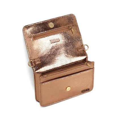 Bolsa Flap Bag Santa Lolla Transversal Bronze Metalizada Alça Corrente