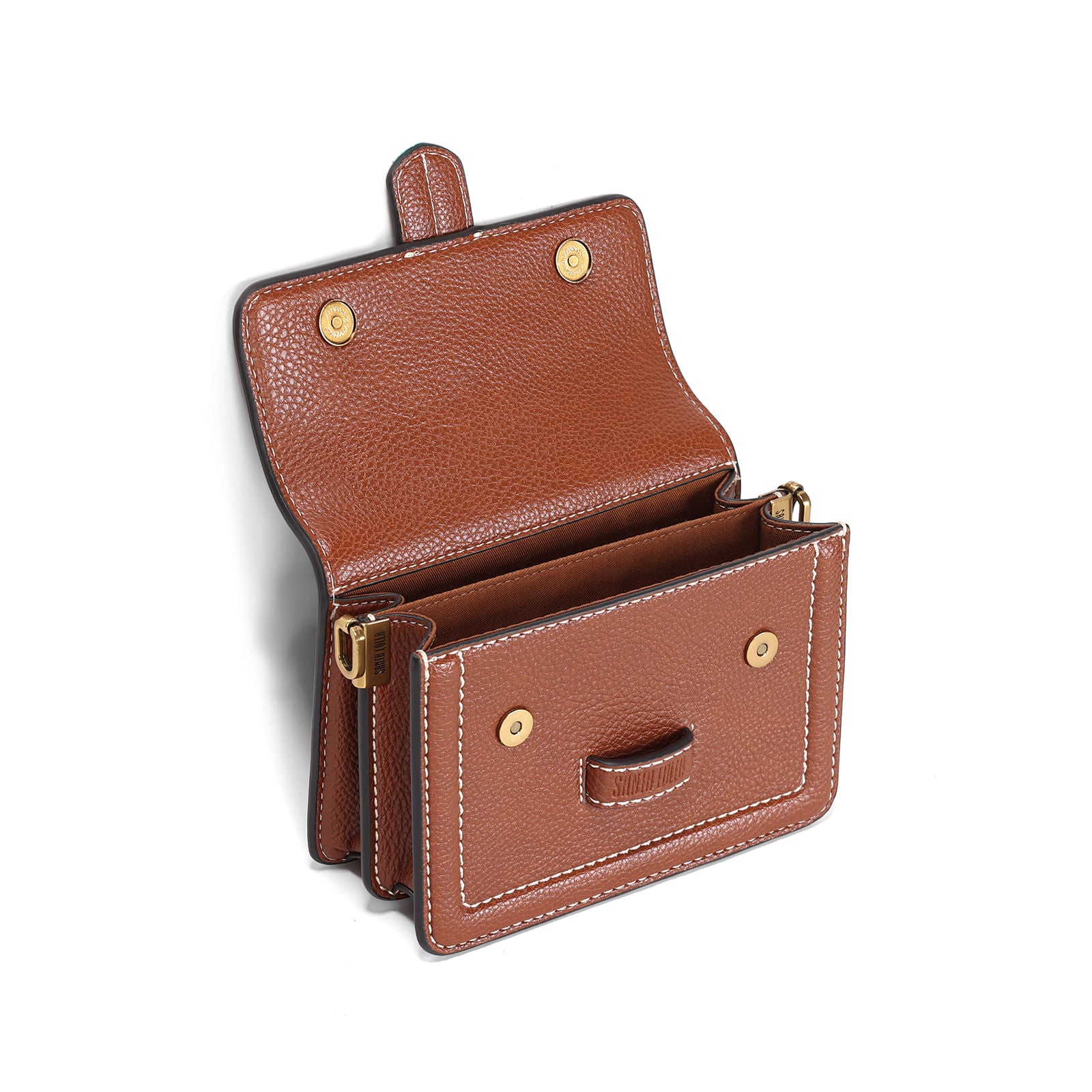 Bolsa Marrom Pespontos Santa Lolla Alça Transversal