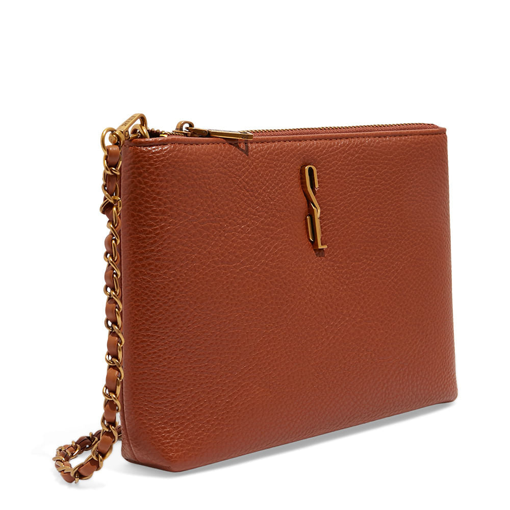 Bolsa Marrom Santa Lolla Pequena Alça Transversal Correntes