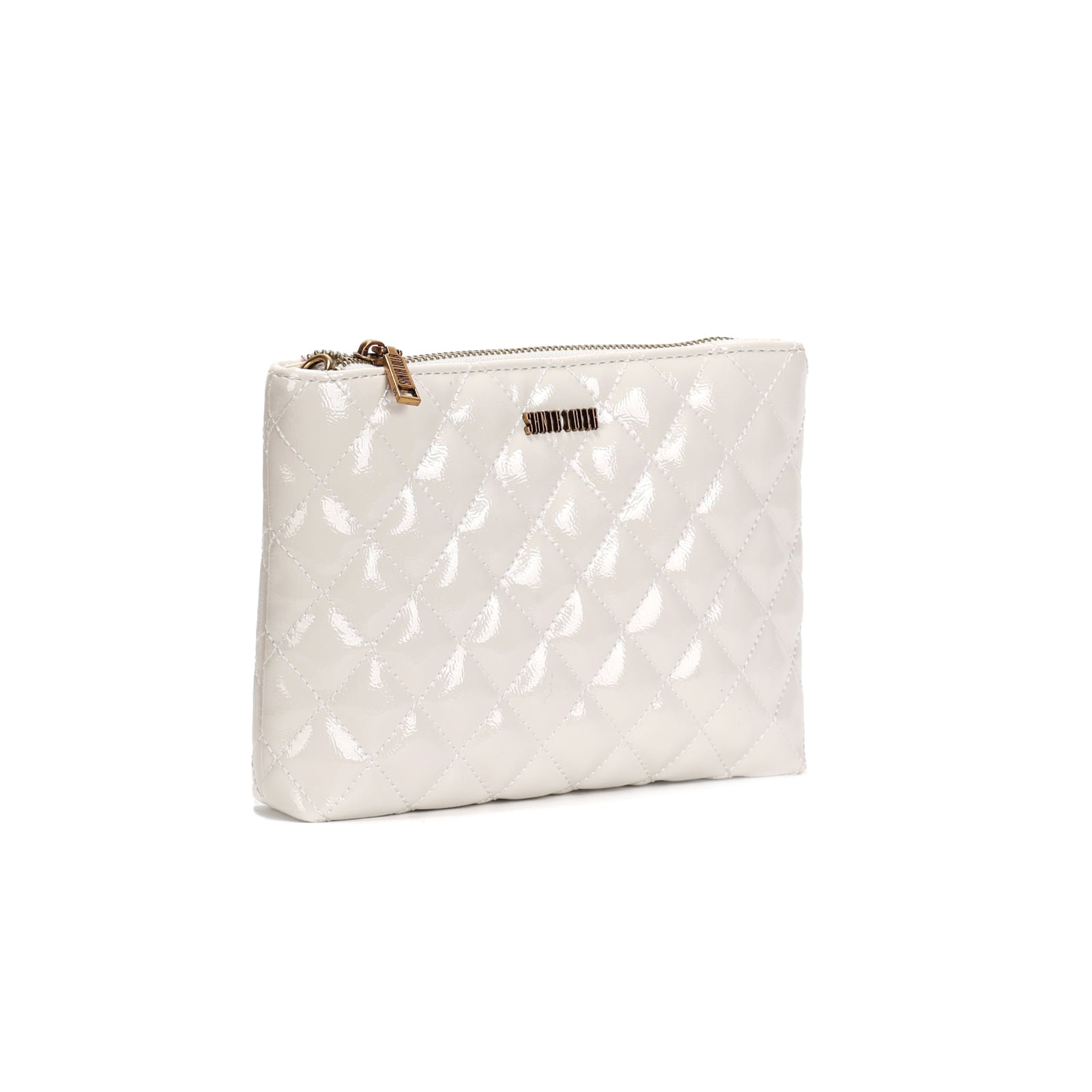 Bolsa Matelassê Santa Lolla Off White Verniz Alça Transversal
