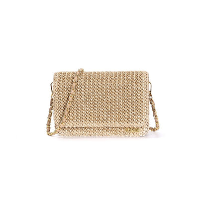 Bolsa Palha Santa Lolla Tramado Alça Transversal Corrente 