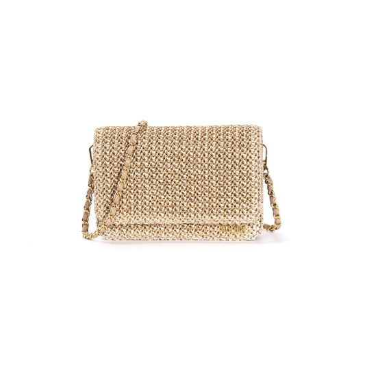 Bolsa Palha Santa Lolla Tramado Alça Transversal Corrente 