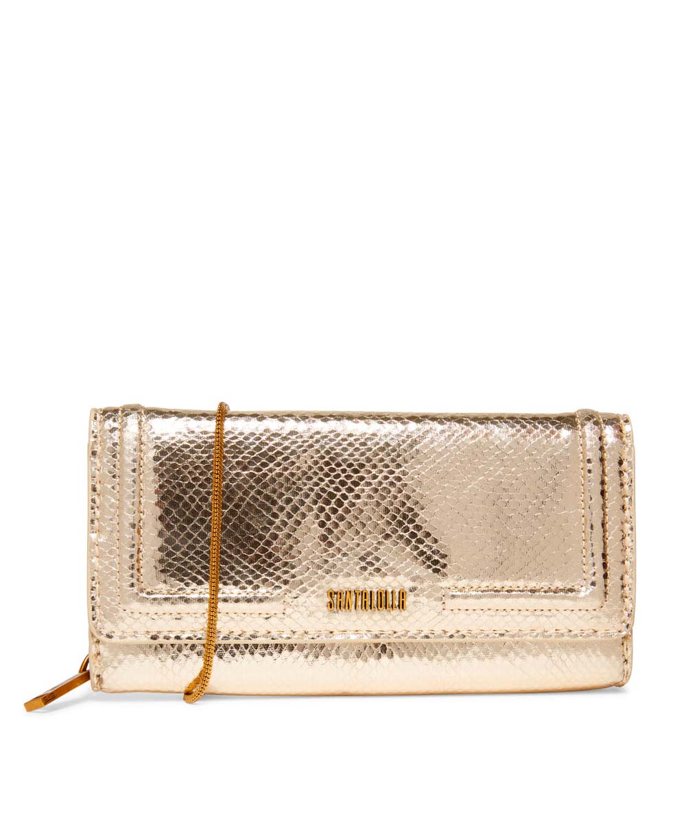 Bolsa Pequena Santa Lolla Dourada Metalizada Correntes