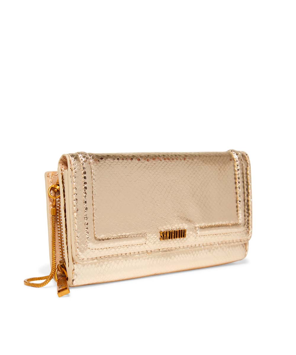 Bolsa Pequena Santa Lolla Dourada Metalizada Correntes