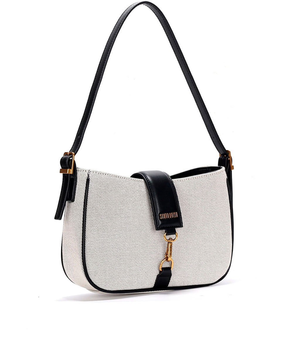 Bolsa Santa Lolla Baguete Palha Preto Cinza