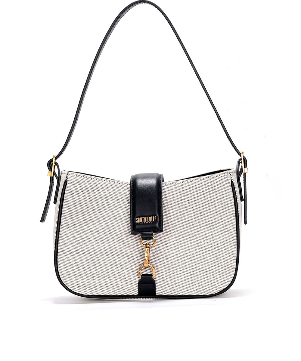 Bolsa Santa Lolla Baguete Palha Preto Cinza