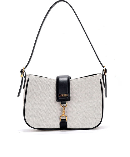 Bolsa Santa Lolla Baguete Palha Preto Cinza