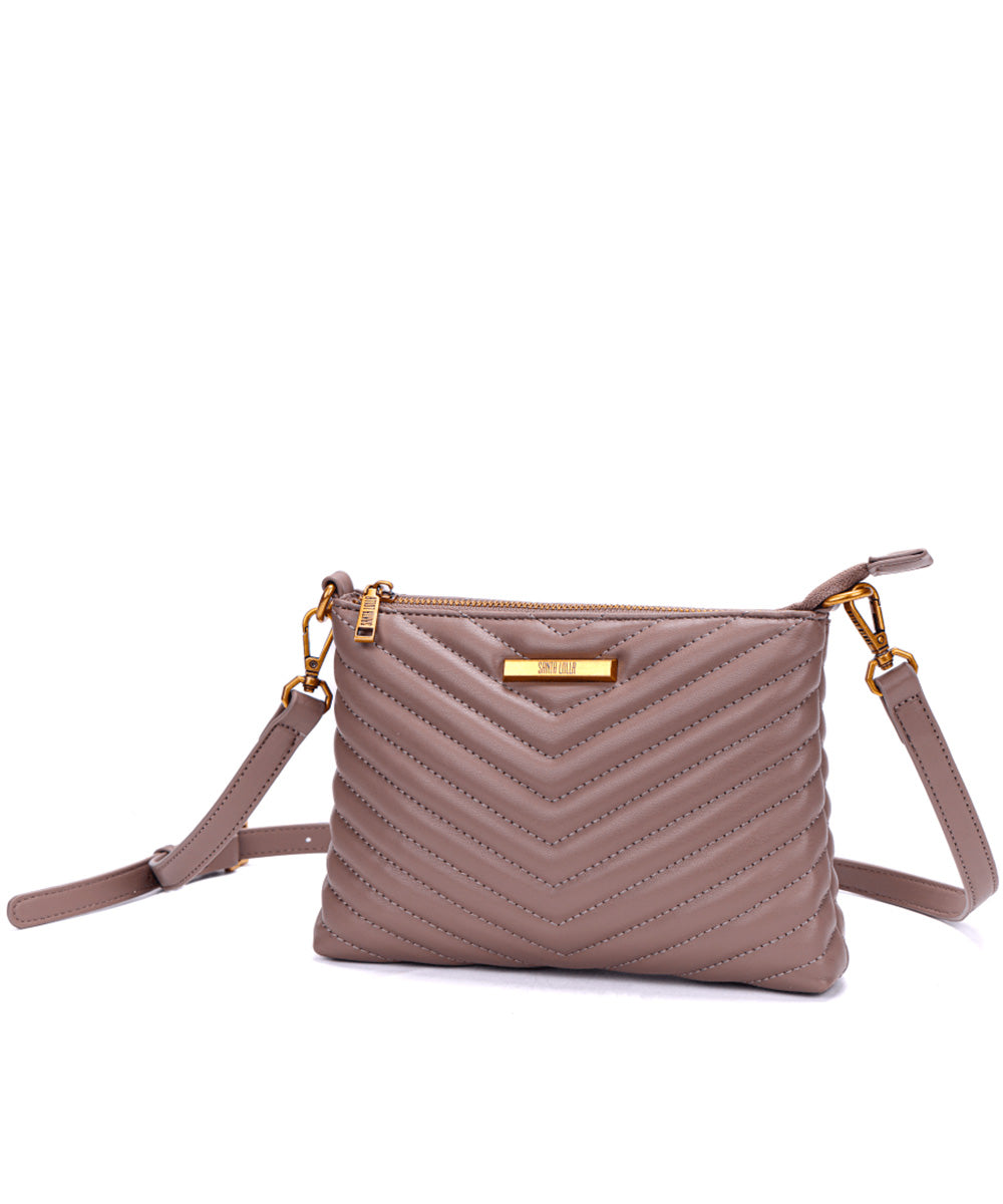 Bolsa Santa Lolla Bege Acinzentado com Alça Transversal