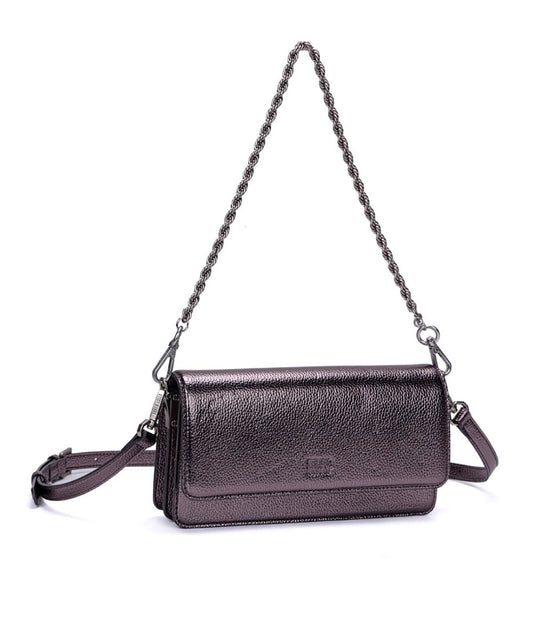 Bolsa Santa Lolla Pequena Retangular Cinza Grafite Duas Alças