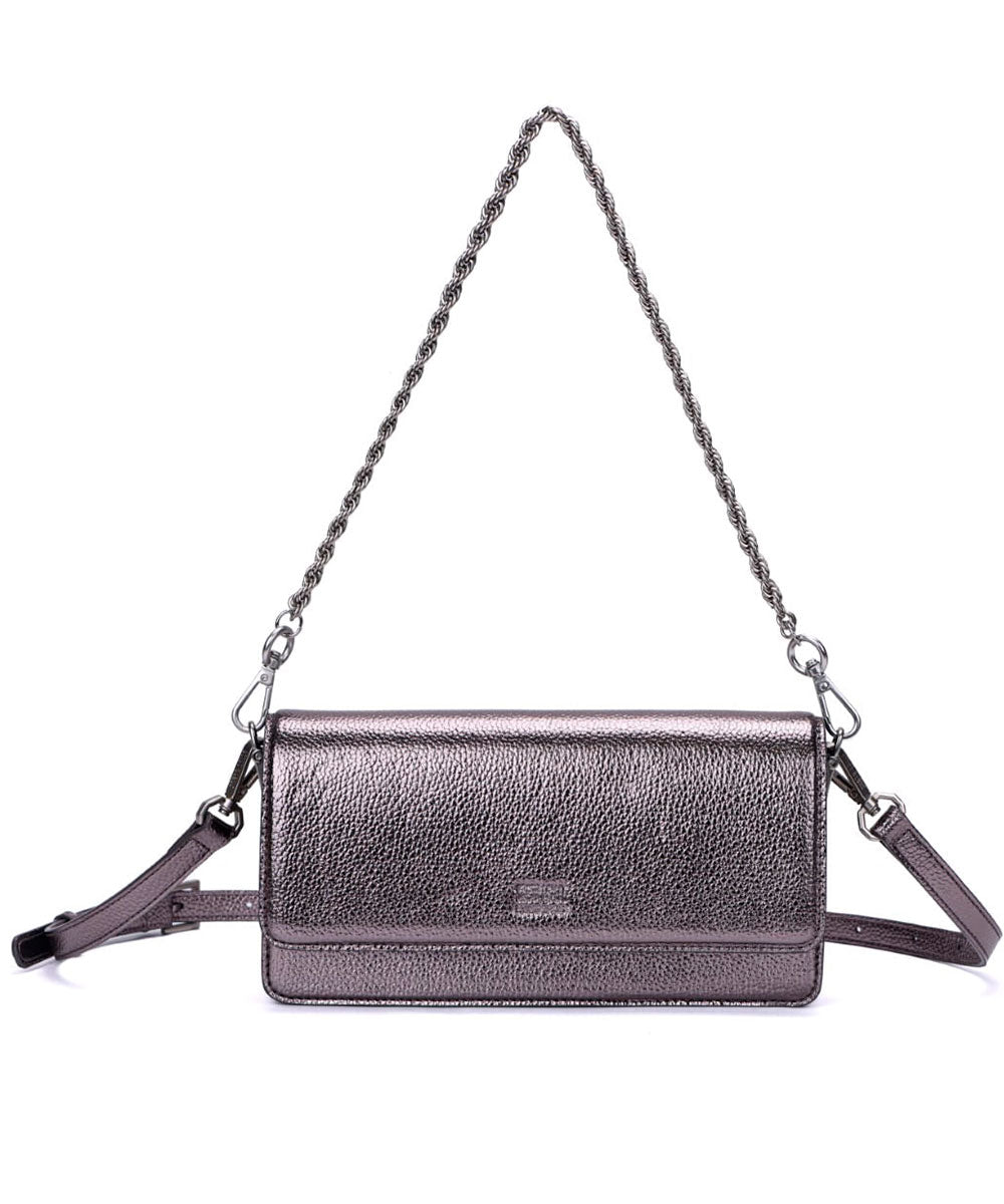 Bolsa Santa Lolla Pequena Retangular Cinza Grafite Duas Alças