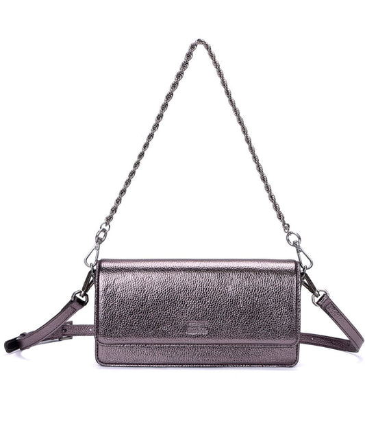 Bolsa Santa Lolla Pequena Retangular Cinza Grafite Duas Alças