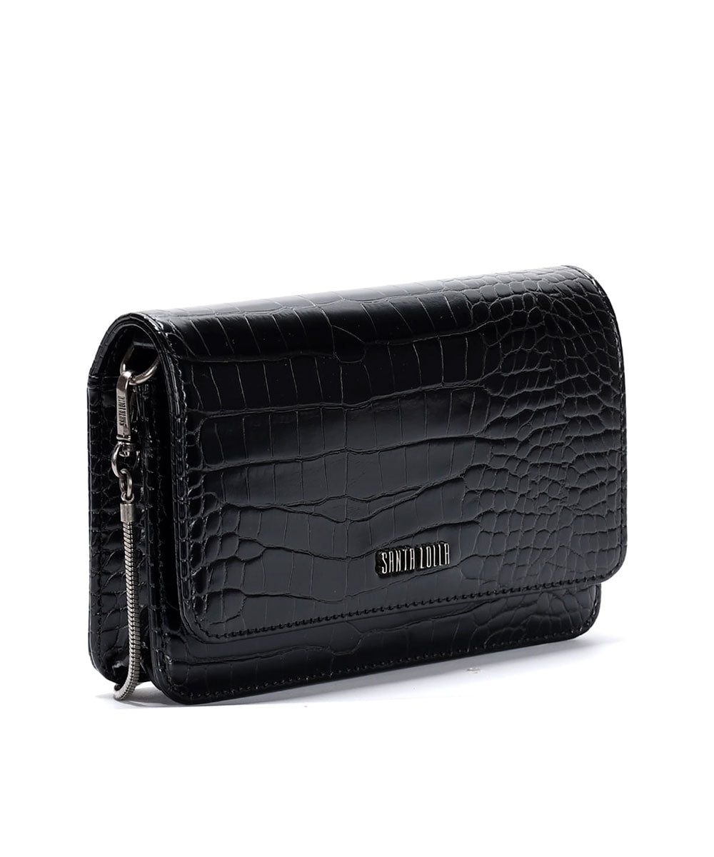 Bolsa Santa Lolla Pequena Tiracolo Preta Brilho Correntes