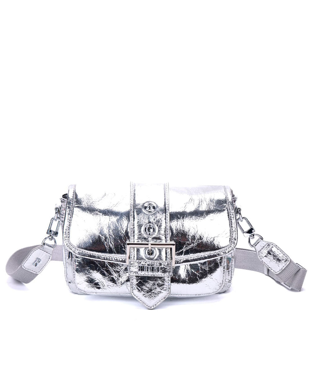 Bolsa Santa Lolla Prata Média Metalizada Alça de Ombro