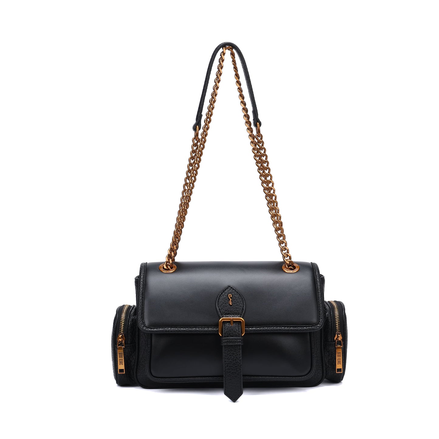 Bolsa Santa Lolla Preta Alça Correntes Dourada