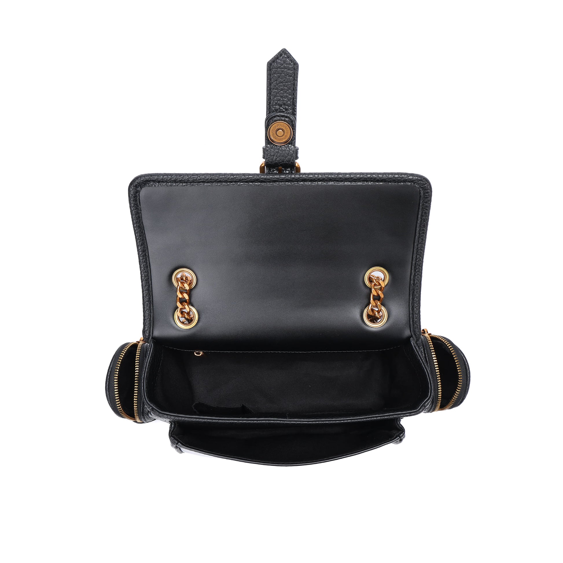 Bolsa Santa Lolla Preta Alça Correntes Dourada