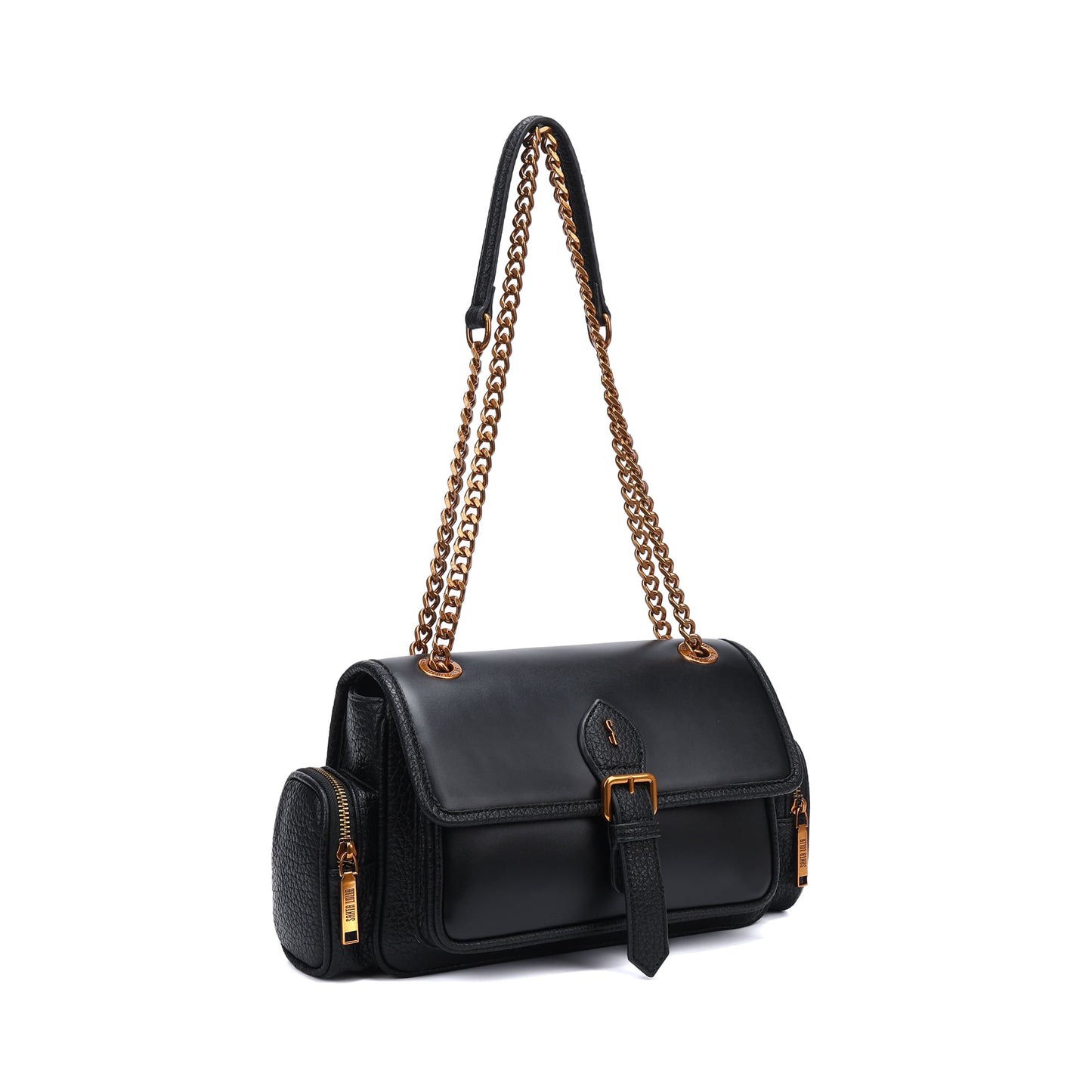 Bolsa Santa Lolla Preta Alça Correntes Dourada