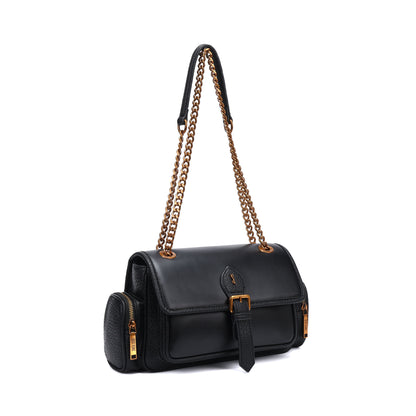 Bolsa Santa Lolla Preta Alça Correntes Dourada