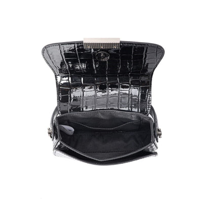 Bolsa Santa Lolla Preta Croco Duas Alças