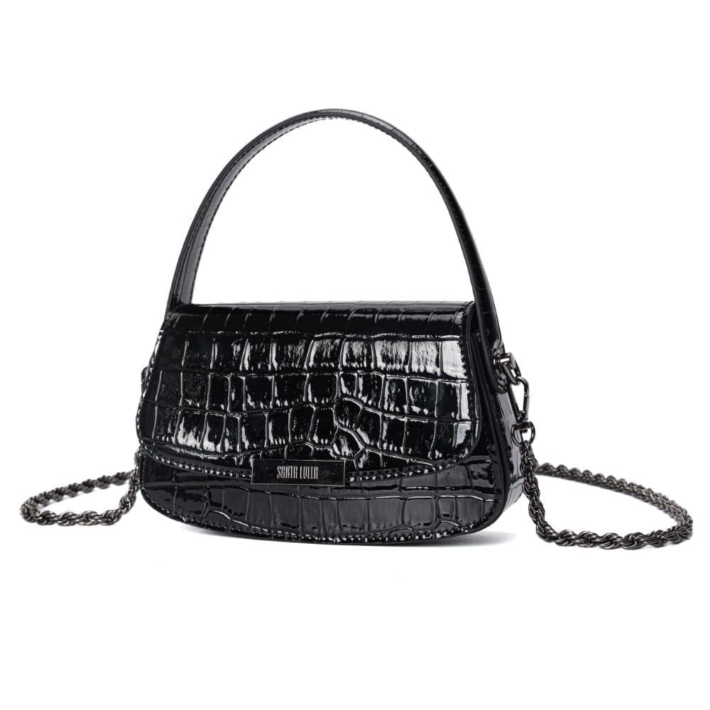 Bolsa Santa Lolla Preta Croco Duas Alças