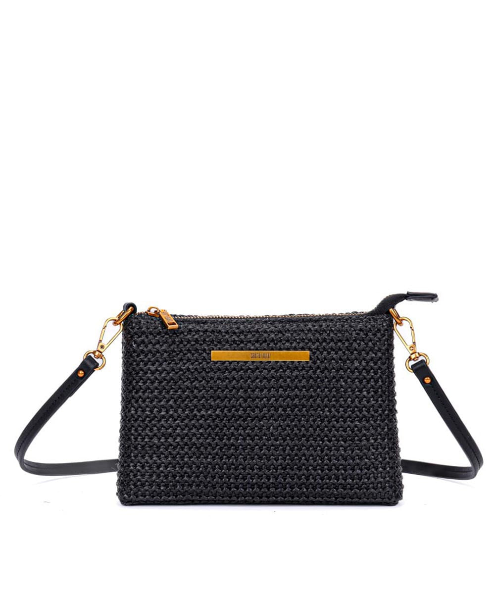 Bolsa Santa Lolla Preta de Palha Tramada Alça ransversal