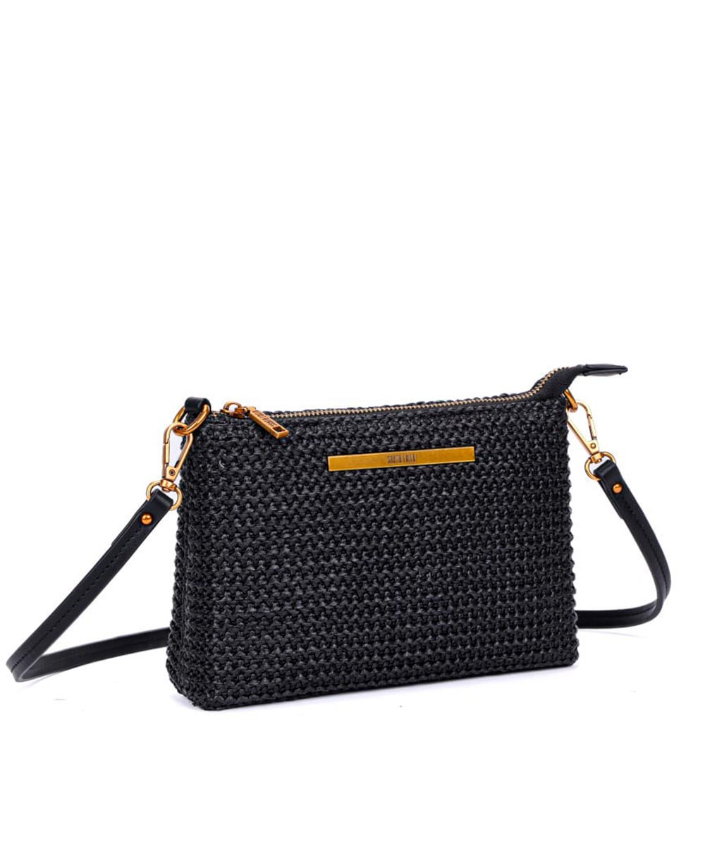 Bolsa Santa Lolla Preta de Palha Tramada Alça ransversal