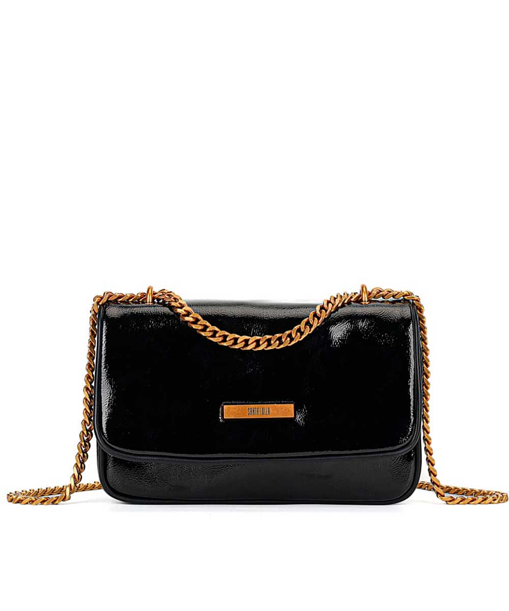 Bolsa Santa Lolla Preta Verniz Correntes