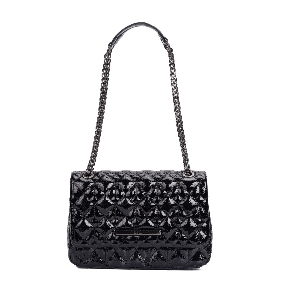 Bolsa Santa Lolla Preta Verniz Matelassê Alça Correntes