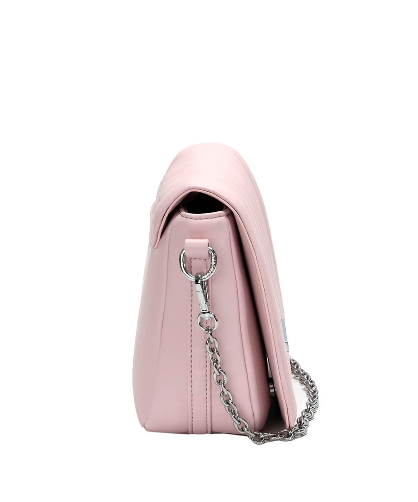 Bolsa Santa Lolla Rosa Chiclete Alça Transversal Corrente