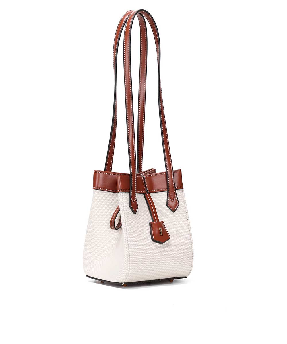 Bolsa Santa Lolla Tramado Marrom e Creme com Alça Longa