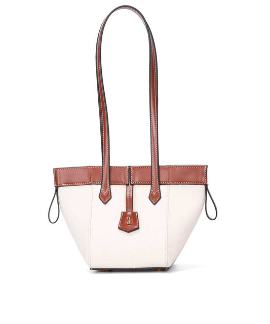 Bolsa Santa Lolla Tramado Marrom e Creme com Alça Longa