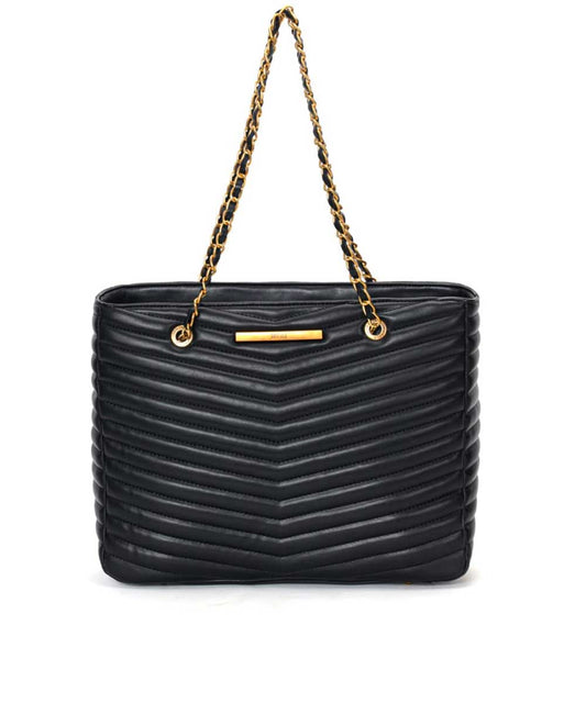 Bolsa Shopper Preta Matelassê Correntes