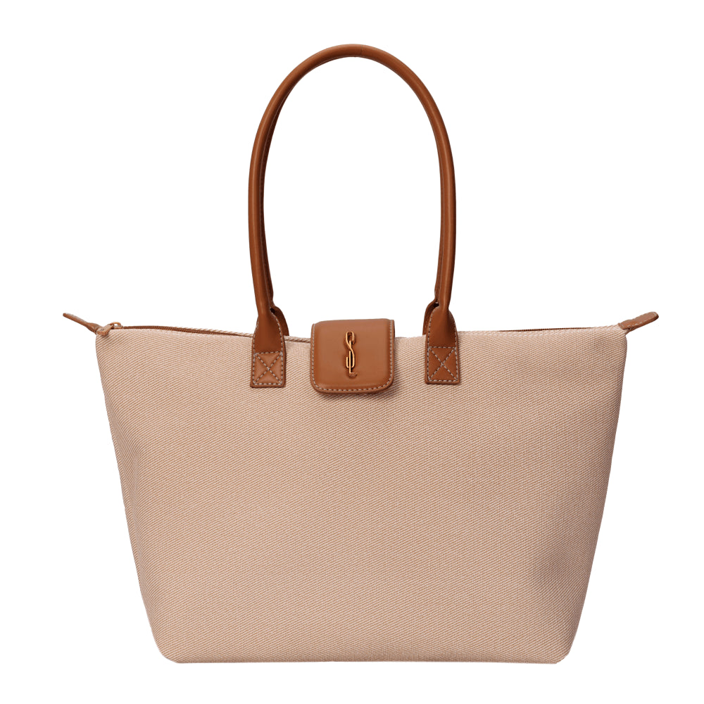 Bolsa Shopper Santa Lolla Bege Canvas Alça De Ombro