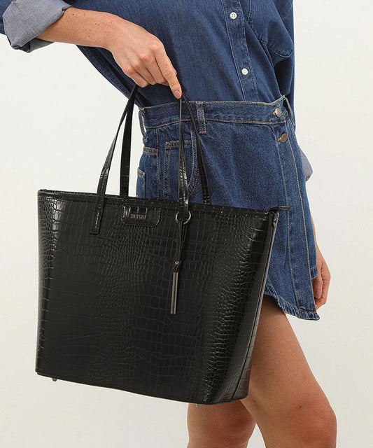 Bolsa Shopper Santa Lolla Preta Croco