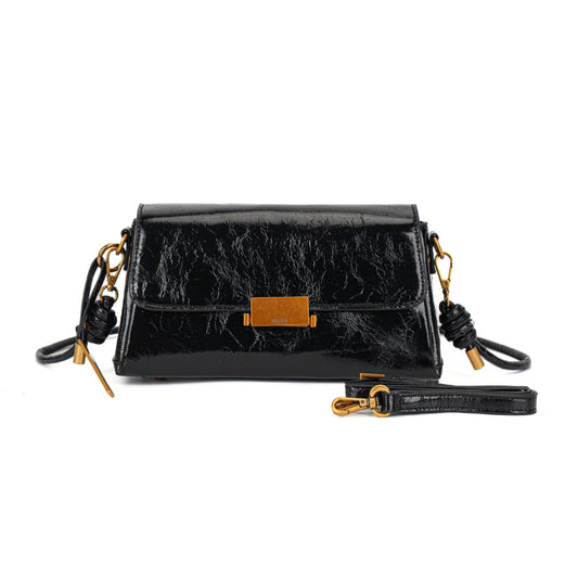 Bolsa Tiracolo Santa Lolla Preta Metalizada Crinckle