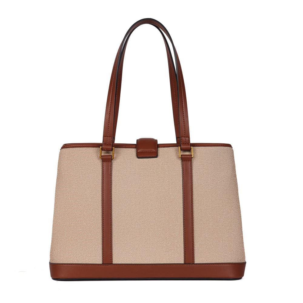 Bolsa Tote Bege Com Caramelo Santa Lolla