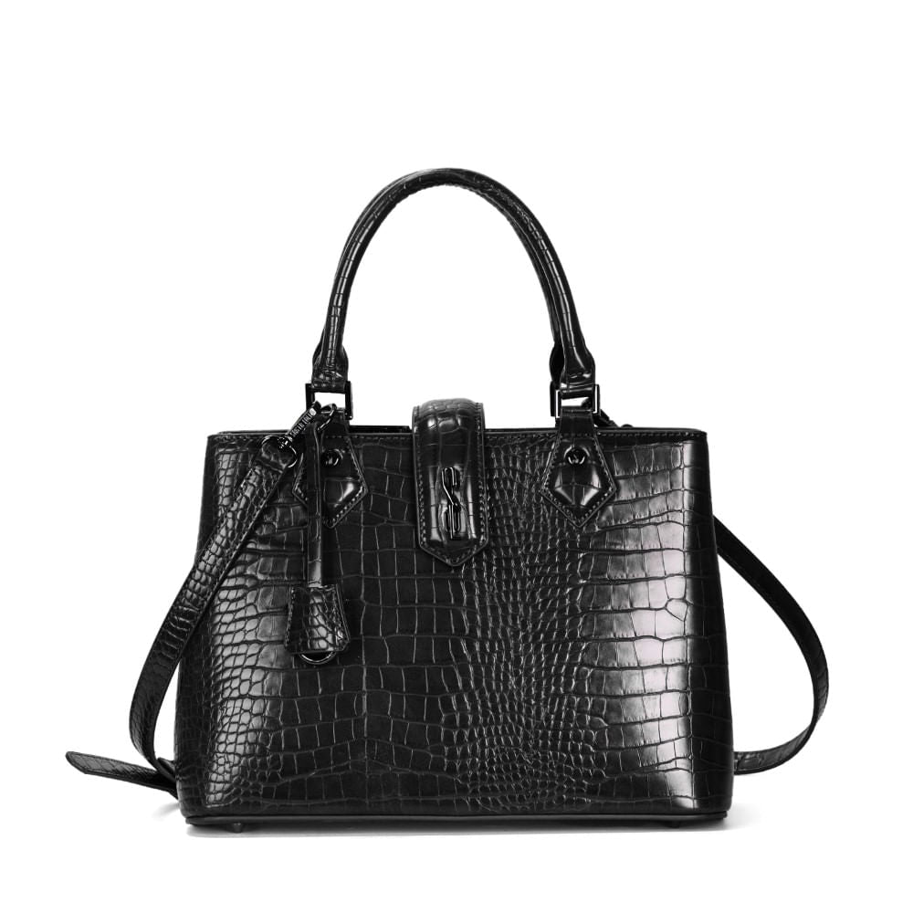 Bolsa Tote Preta Croco Santa Lolla Duas Alças