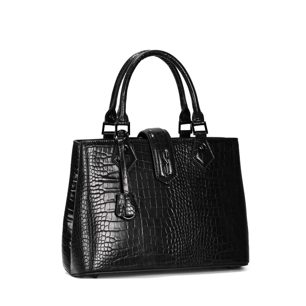 Bolsa Tote Preta Croco Santa Lolla Duas Alças
