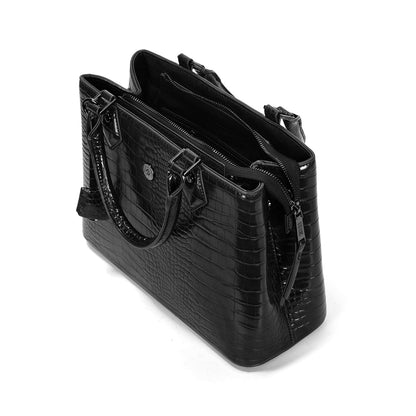 Bolsa Tote Preta Croco Santa Lolla Duas Alças