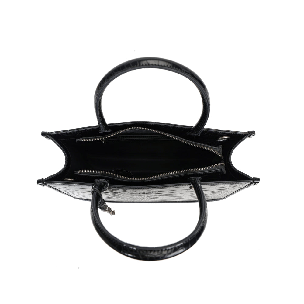 Bolsa Tote Preta Croco Santa Lolla Duas Alças