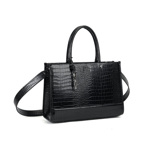 Bolsa Tote Preta Croco Santa Lolla Duas Alças