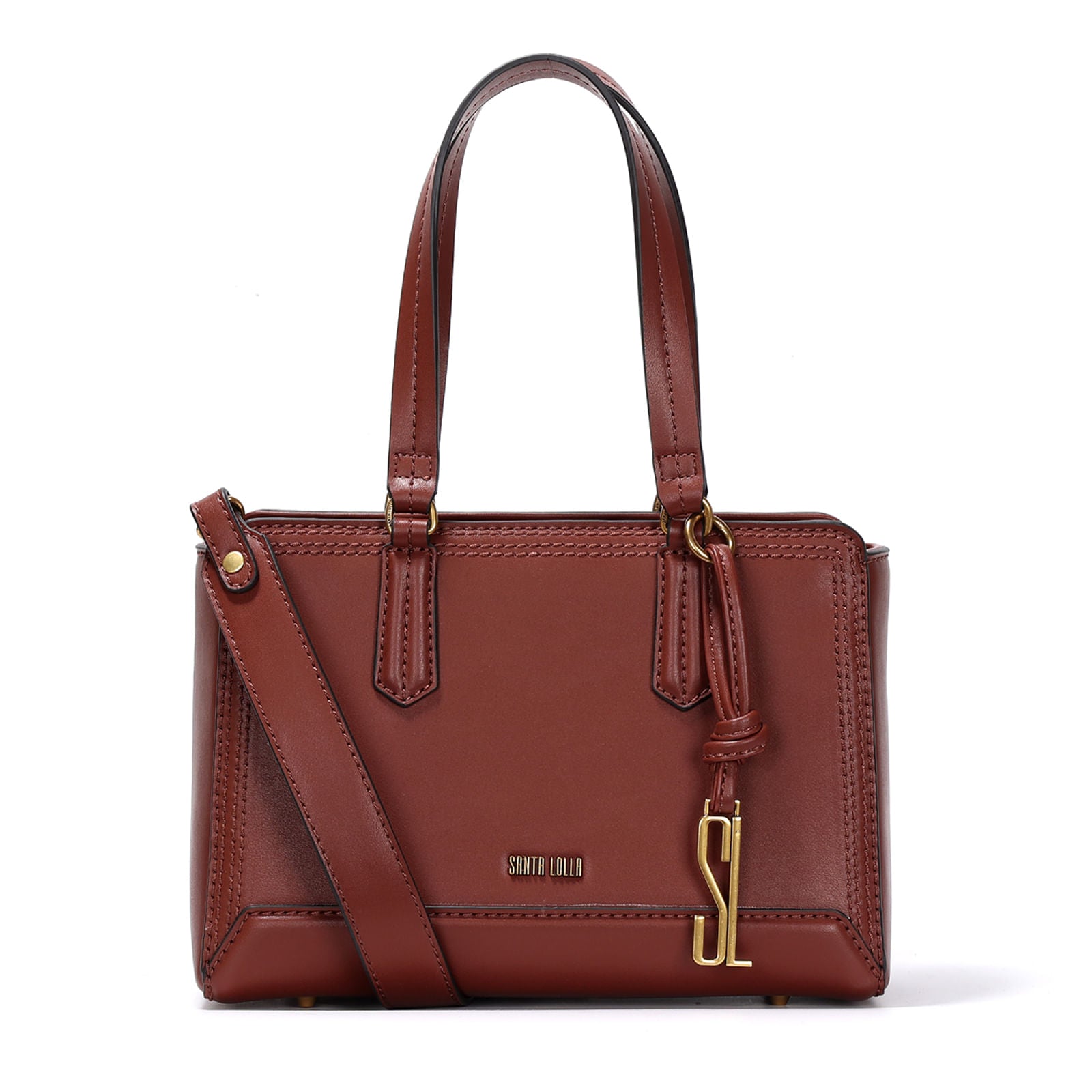 Bolsa Tote Santa Lolla Marrom Alça de Mão e Transversal
