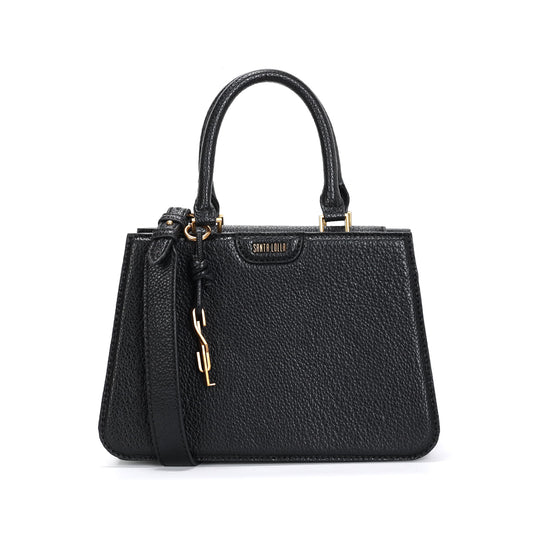 Bolsa Tote Santa Lolla Preta Texturizada Pespontos